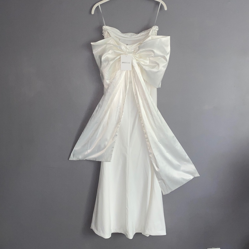 DRESS DECODE Strapless Mermaid Flare Wedding Dress Huge Back Bow Small - Picture 2 of 16